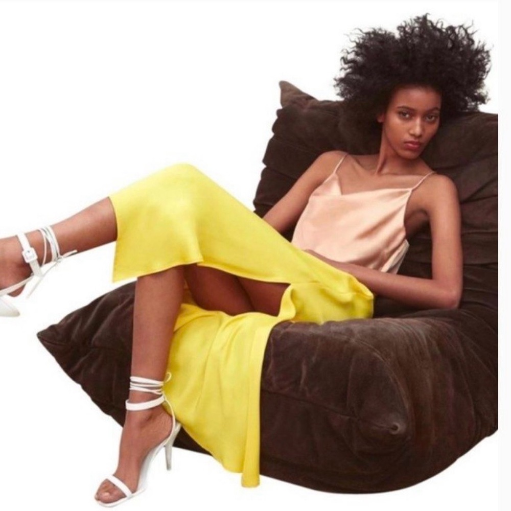 Zara whimsical rose & yellow color block draped cowl neck Slip midi Dress XS - Picture 5 of 13